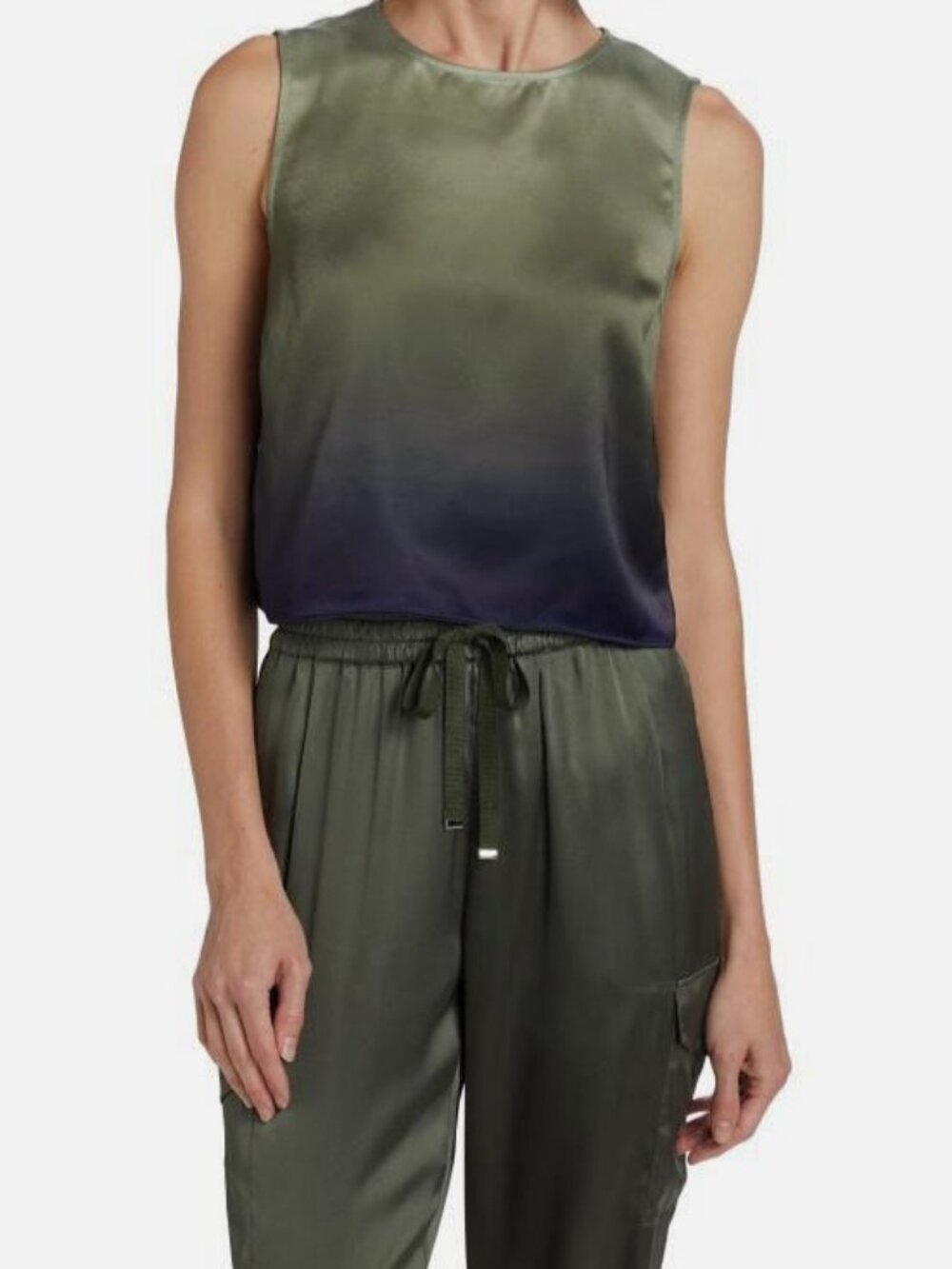 Cami NYC Women's Gray Romilly Sleeveless Crew Ombré Satin Shell Tank Size S